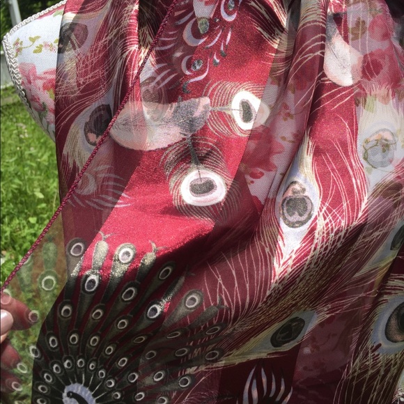 Satin Stripes and Peacocks Scarf. - Picture 5 of 8